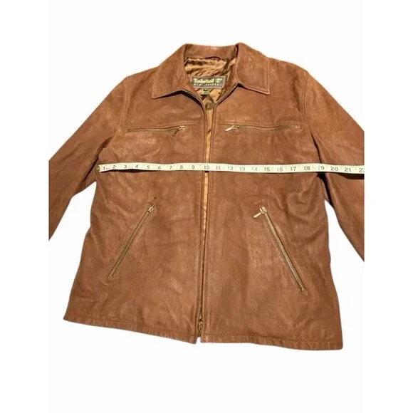 Timberland Rugged Durable 100% Genuine Leather Jacket Men's Size Small Tan Brown